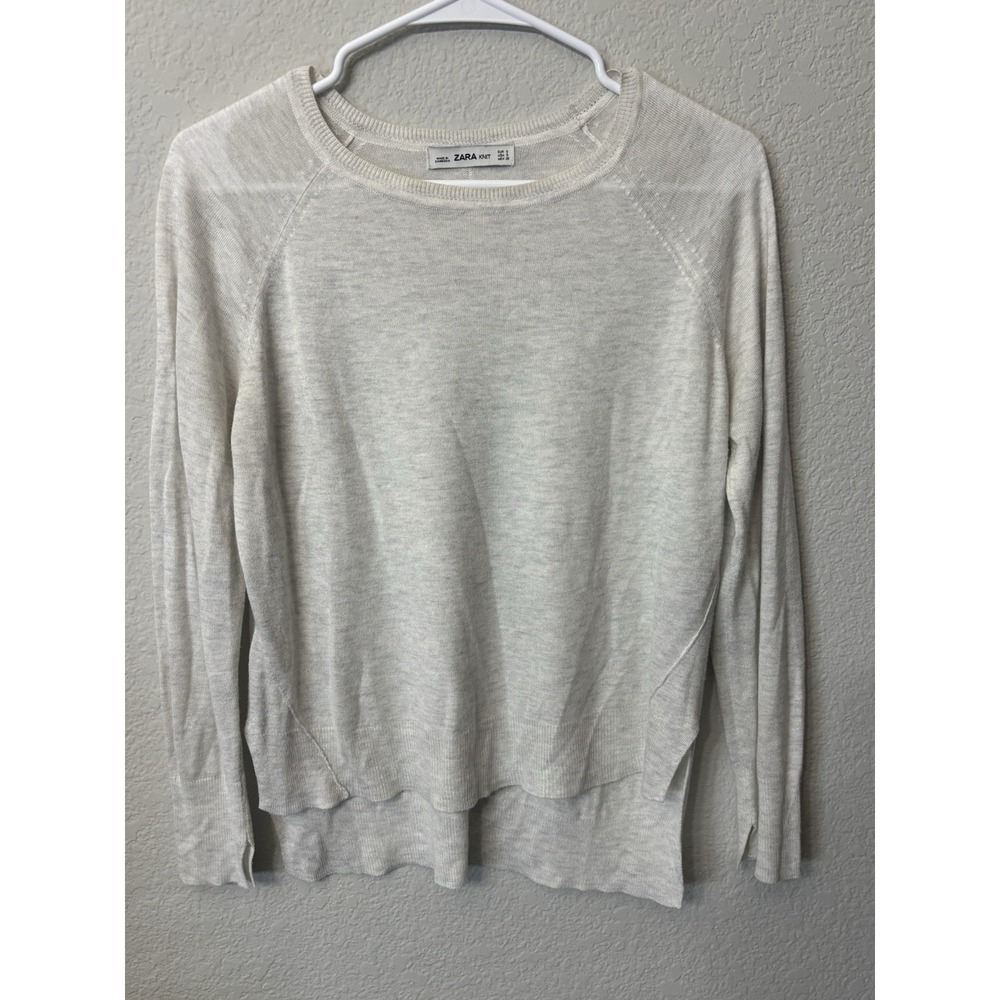 Zara Women's Light Gray Pullover Knit Sweater Size S Lightweight Long Sleeve